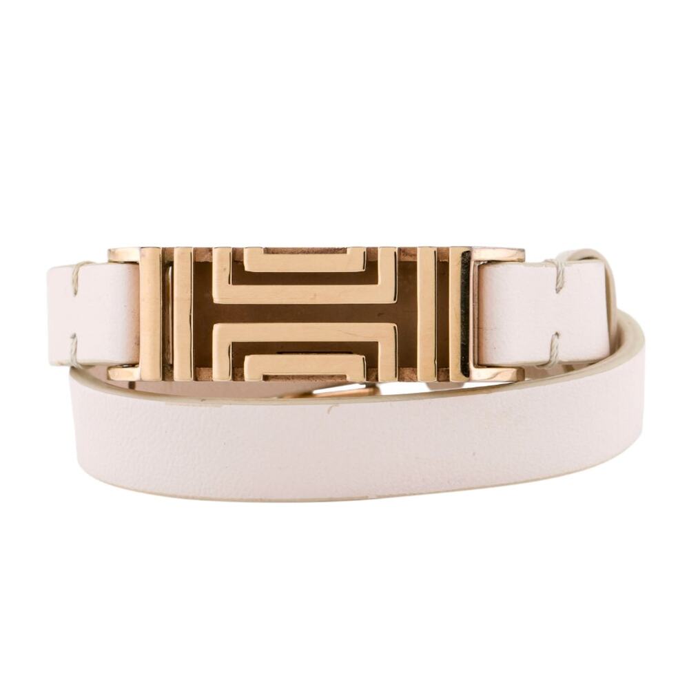 Tory Burch x Fitbit Fret cream gold leather double wrap buckle bracelet